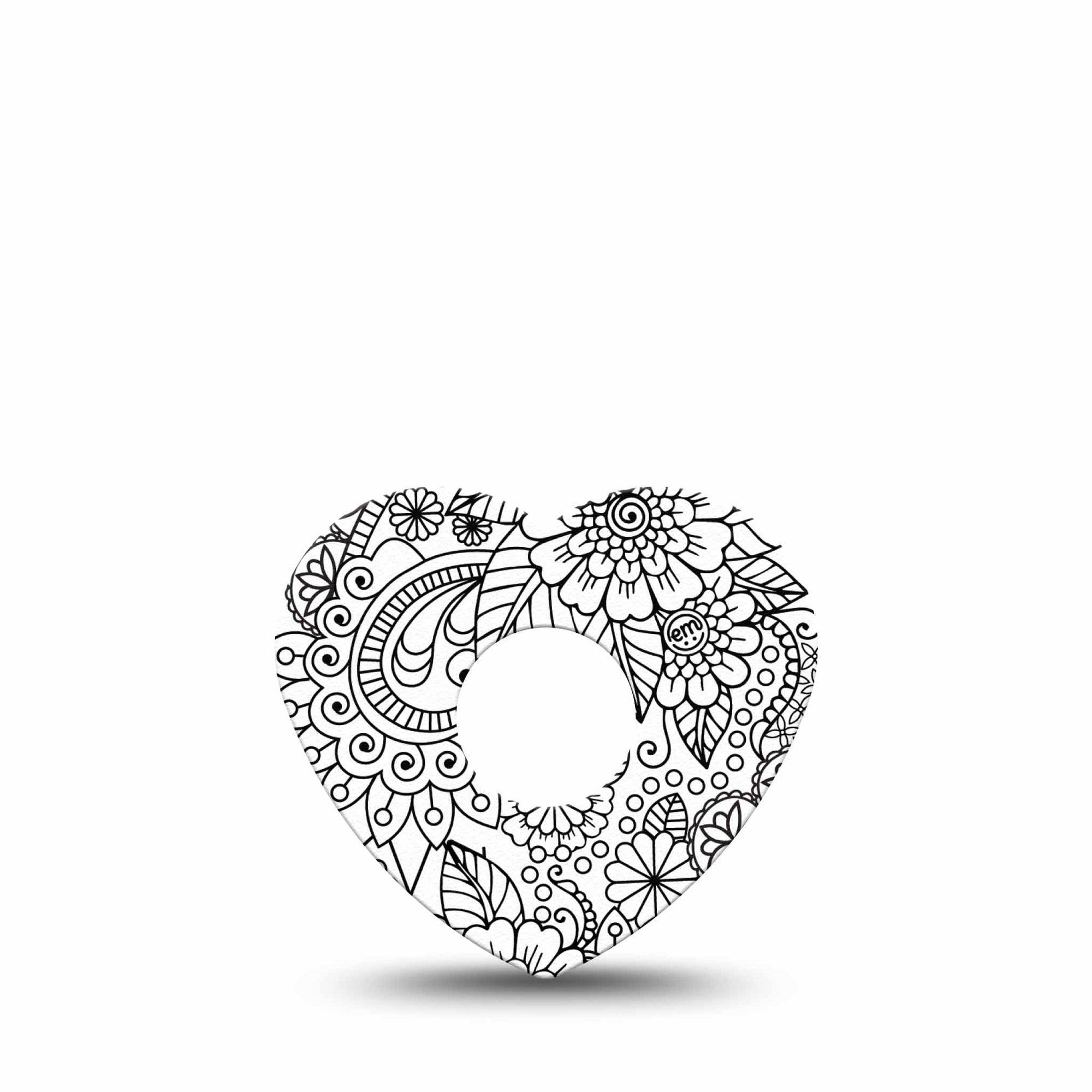 ExpressionMed Color Me Flower Freestyle Libre 3 and Libre 3 Plus Heart Shape Tape Single Tape Black White Design Overlay Tape CGM Design