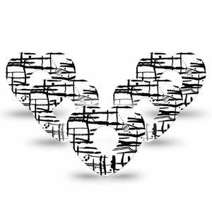 ExpressionMed B&W Drip Freestyle Libre 3 and Libre 3 Plus Heart Shape Tape 5-Pack Tape Ink Flow, Patch CGM Design