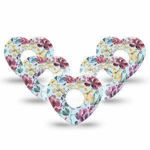 ExpressionMed Botanical Blooms Freestyle Libre 3 Heart Shape Tape 5-Pack Natural Elegance Plaster Pump Design Patch CGM Design
