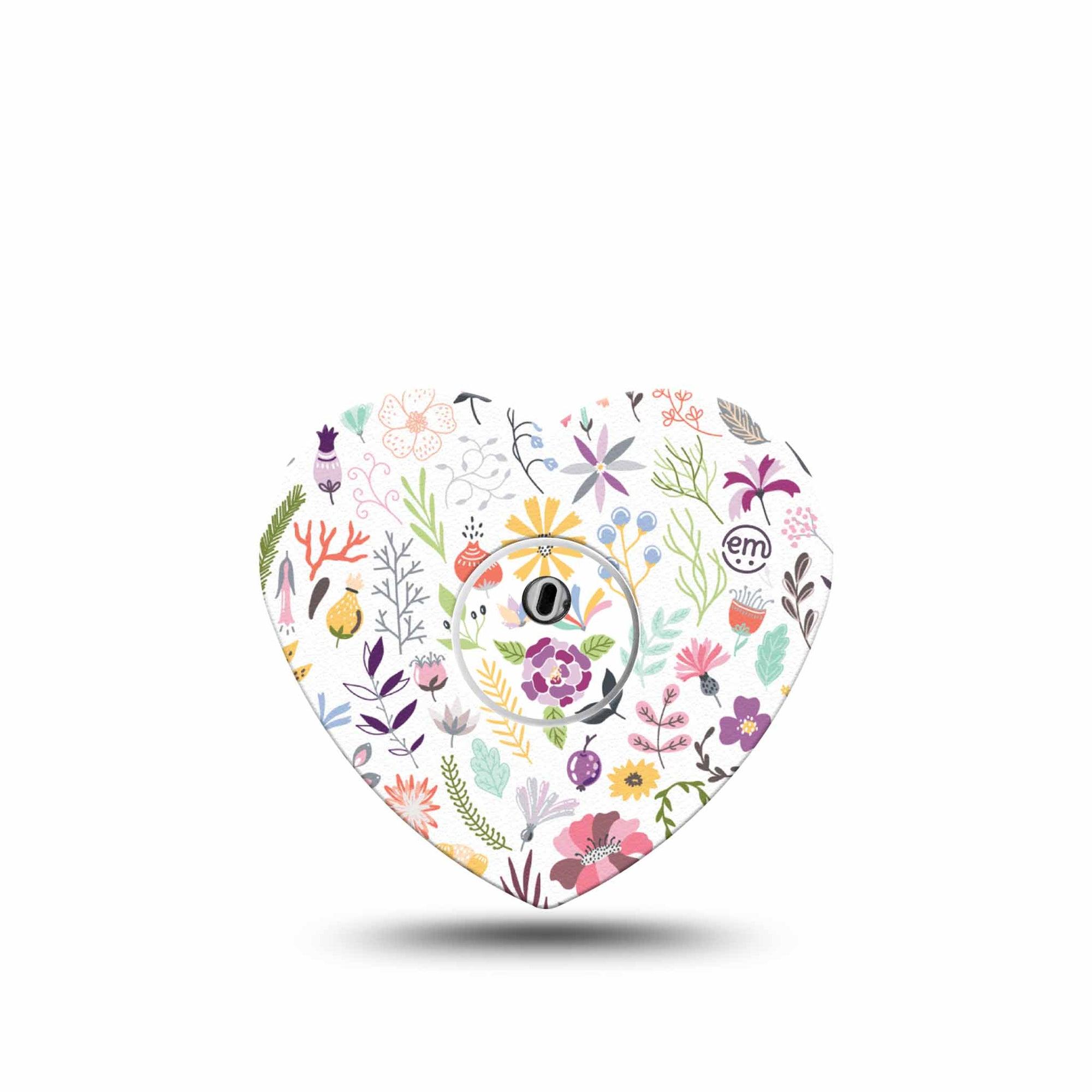 ExpressionMed Springy Stems Freestyle Libre 3 and Libre 3 Plus Heart Shape Tape Single Tape and Single Sticker Colorful Flowers, Plaster CGM Design