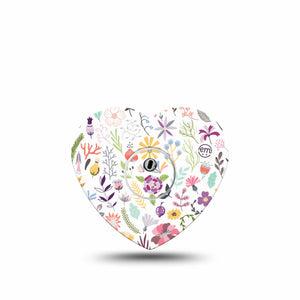 ExpressionMed Springy Stems Freestyle Libre 3 and Libre 3 Plus Heart Shape Tape Single Tape and Single Sticker Colorful Flowers, Plaster CGM Design