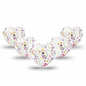 ExpressionMed Springy Stems Freestyle Libre 3 and Libre 3 Plus Heart Shape Tape 5-Pack Tape and 5-Pack Sticker Vibrant Blooms, Plaster CGM Design