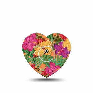ExpressionMed Bright Hibiscus Freestyle Libre 3 and Libre 3 Plus Heart Shape Tape Single Tape and Single Sticker Sunny Petals Overlay Tape CGM Design
