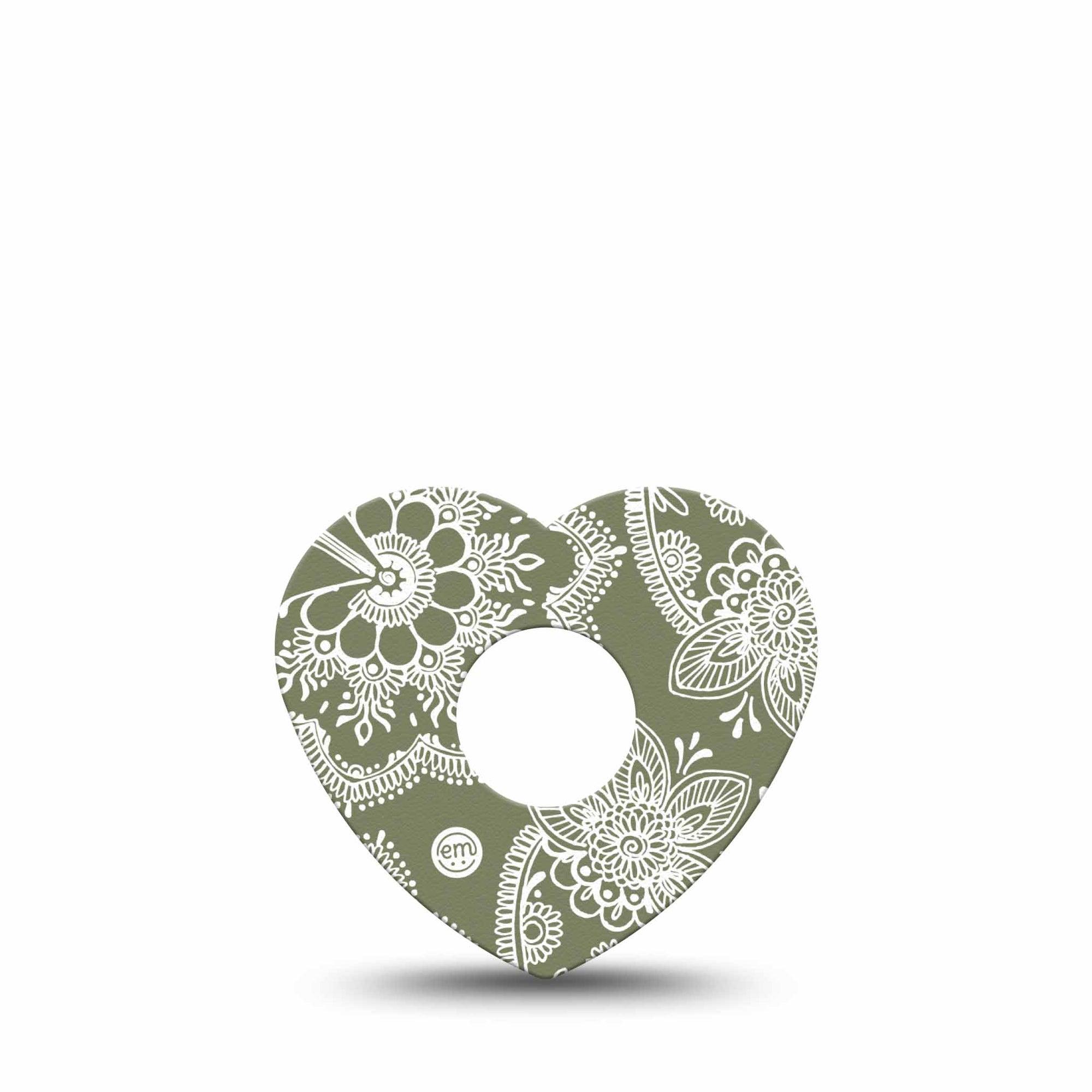 ExpressionMed Olive Henna Freestyle Libre 3 and Libre 3 Plus Heart Shape Tape Single Tape Earthy Shade, Plaster CGM Design