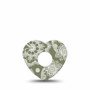ExpressionMed Olive Henna Freestyle Libre 3 and Libre 3 Plus Heart Shape Tape Single Tape Earthy Shade, Plaster CGM Design