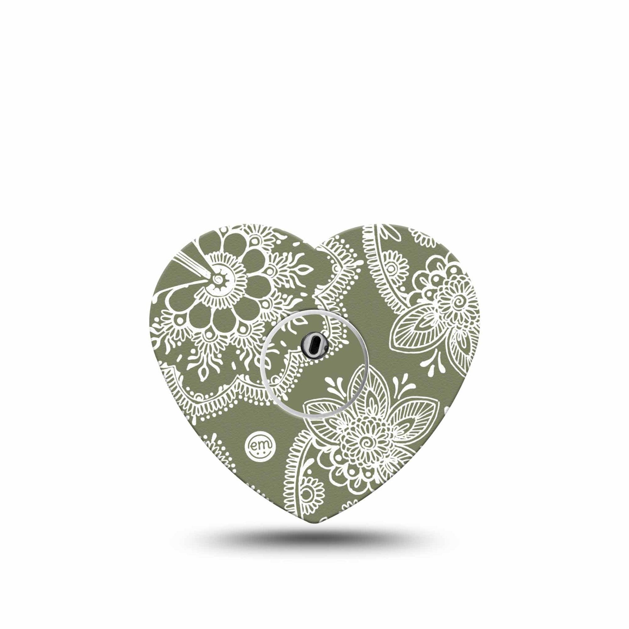ExpressionMed Olive Henna Freestyle Libre 3 and Libre 3 Plus Heart Shape Tape Single Tape and Single Sticker Vibrant Tint, Plaster CGM Design