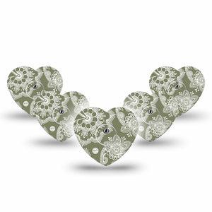 ExpressionMed Olive Henna Freestyle Libre 3 and Libre 3 Plus Heart Shape Tape 5-Pack Tape and 5-Pack Sticker Herbal Tint, Plaster CGM Design