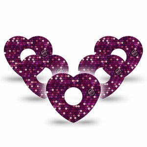 ExpressionMed Pink Sequins Freestyle Libre 3 and Libre 3 Plus Heart Shape Tape 5-Pack Tape Sequin Shine, Patch CGM Design