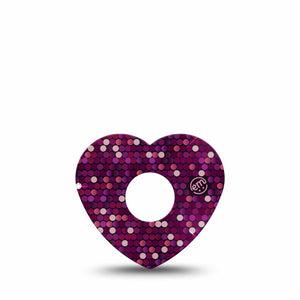 ExpressionMed Pink Sequins Freestyle Libre 3 and Libre 3 Plus Heart Shape Tape Single Tape Glitzy Sequins, Patch CGM Design