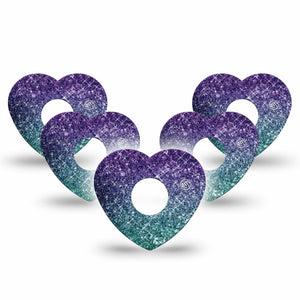 ExpressionMed Glittering Ombre Freestyle Libre 3 and Libre 3 Plus Heart Shape Tape 5-Pack Tape Glitter Gradient Overlay Tape CGM Design