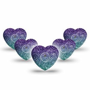 ExpressionMed Glittering Ombre Freestyle Libre 3 and Libre 3 Plus Heart Shape Tape, Abbott Lingo, 5-Pack Tape and 5-Pack Sticker Shimmer Ombre Plaster CGM Design