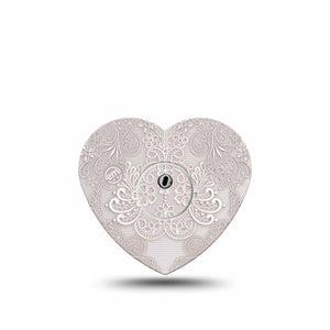 ExpressionMed Vintage Lace Freestyle Libre 3 and Libre 3 Plus Heart Shape Tape Single Tape and Single Sticker Timeless Fabric, Patch CGM Design