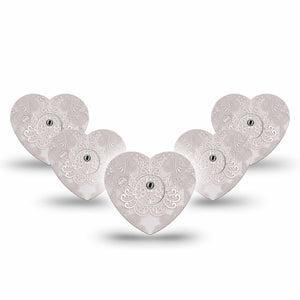 ExpressionMed Vintage Lace Freestyle Libre 3 and Libre 3 Plus Heart Shape Tape 5-Pack Tape and 5-Pack Sticker Timeless Fabric, Patch CGM Design
