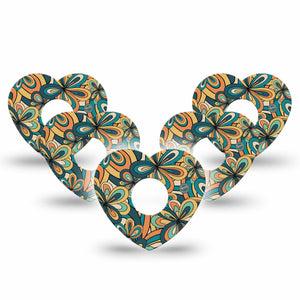ExpressionMed 70s Vintage Freestyle Libre 2 Heart Shape Tape, Abbott Lingo, 5-Pack Timeless Trends Adhesive Patch CGM Design