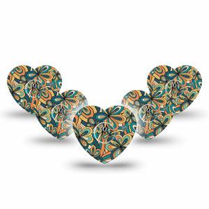 ExpressionMed 70s Vintage Freestyle Libre 2 Heart Shape Tape, Abbott Lingo, 5-Pack Timeless Trends Adhesive Patch CGM Design with center stickers