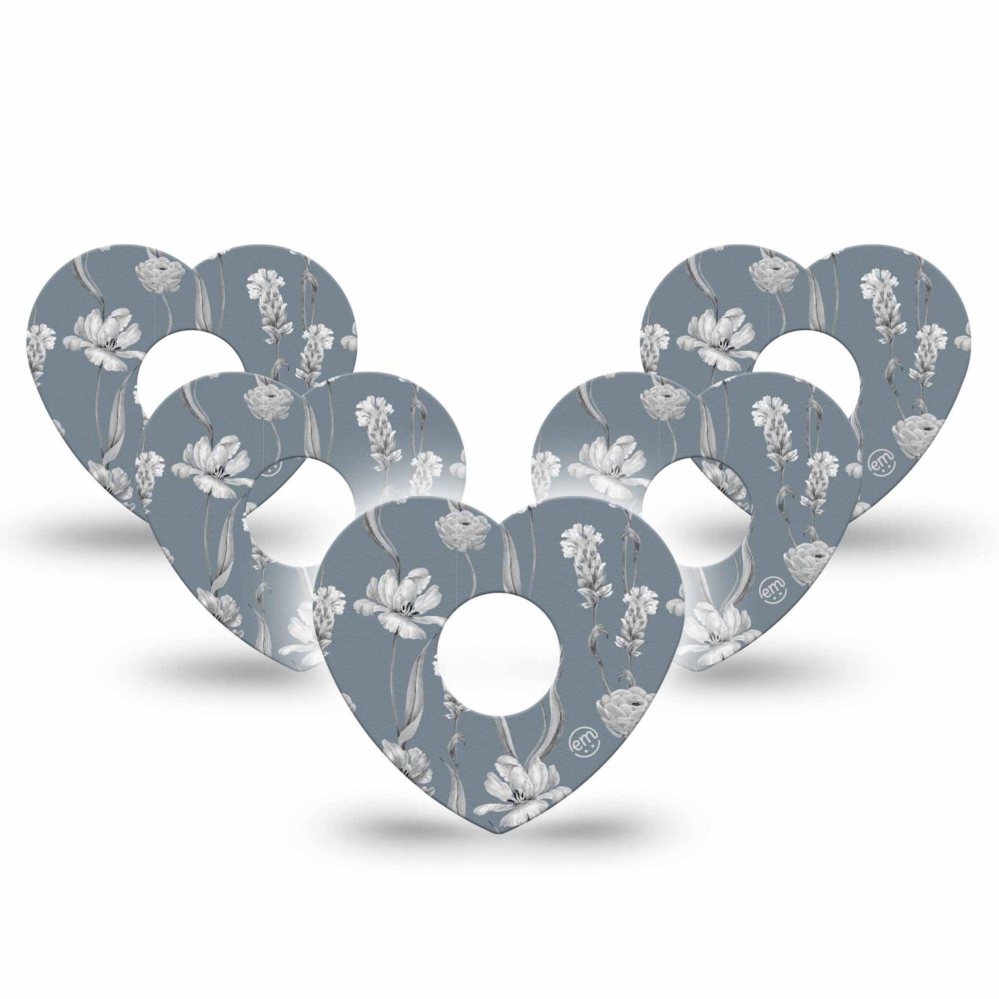 ExpressionMed Muted Petals Freestyle Libre 3 and Libre 3 Plus Heart Shape Tape 5-Pack Tape Vintage Flowers, Plaster CGM Design