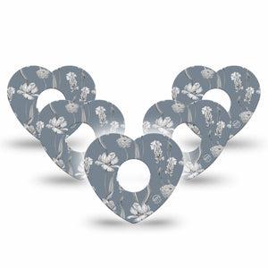 ExpressionMed Muted Petals Freestyle Libre 3 and Libre 3 Plus Heart Shape Tape 5-Pack Tape Vintage Flowers, Plaster CGM Design