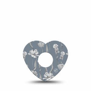ExpressionMed Muted Petals Freestyle Libre 3 and Libre 3 Plus Heart Shape Tape Single Tape Vintage Flowers, Plaster CGM Design