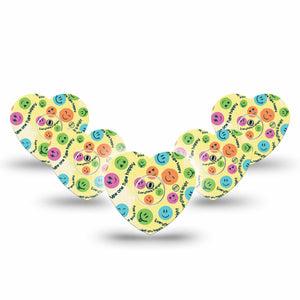 ExpressionMed Smiley Freestyle Libre 3 Heart Shape Tape 5-Pack Friendly Symbol Patch CGM Design with center stickers