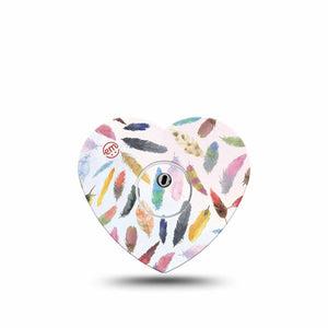 ExpressionMed Feathers Freestyle Libre 3 and Libre 3 Plus Heart Shape Tape Single Tape and Single Sticker Delicate Feathers, Patch CGM Design
