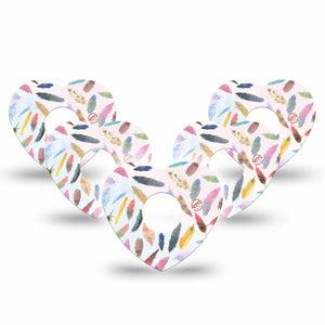 ExpressionMed Feathers Freestyle Libre 3 and Libre 3 Plus Heart Shape Tape 5-Pack Tape Delicate Feathers, Patch CGM Design