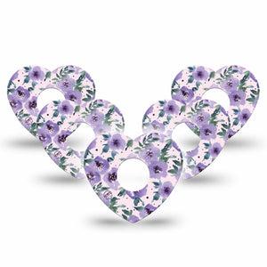 ExpressionMed Flowering Amethyst Freestyle Libre 3 Heart Shape 5-Pack Violet Blossoms Overlay Patch CGM Design