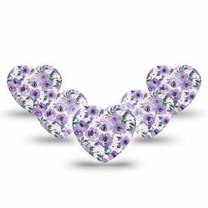 ExpressionMed Flowering Amethyst Freestyle Libre 3 Heart Shape 5-Pack Violet Blossoms Overlay Patch CGM Design with center stickers