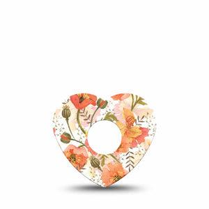 ExpressionMed Peachy Blooms Heart Libre 3 Tape, Single, Exotic Florals Themed, CGM Overlay Patch Design