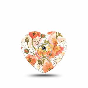 ExpressionMed Peachy Blooms Heart Libre 3 Tape, Single Sticker and Tape, Exotic Florals Themed, CGM Overlay Patch Design