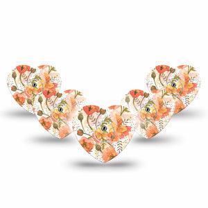 ExpressionMed Peachy Blooms Heart Libre 3 Tape, 5-Pack Sticker and Tape, Orange Florals Themed, CGM Adhesive Patch Design