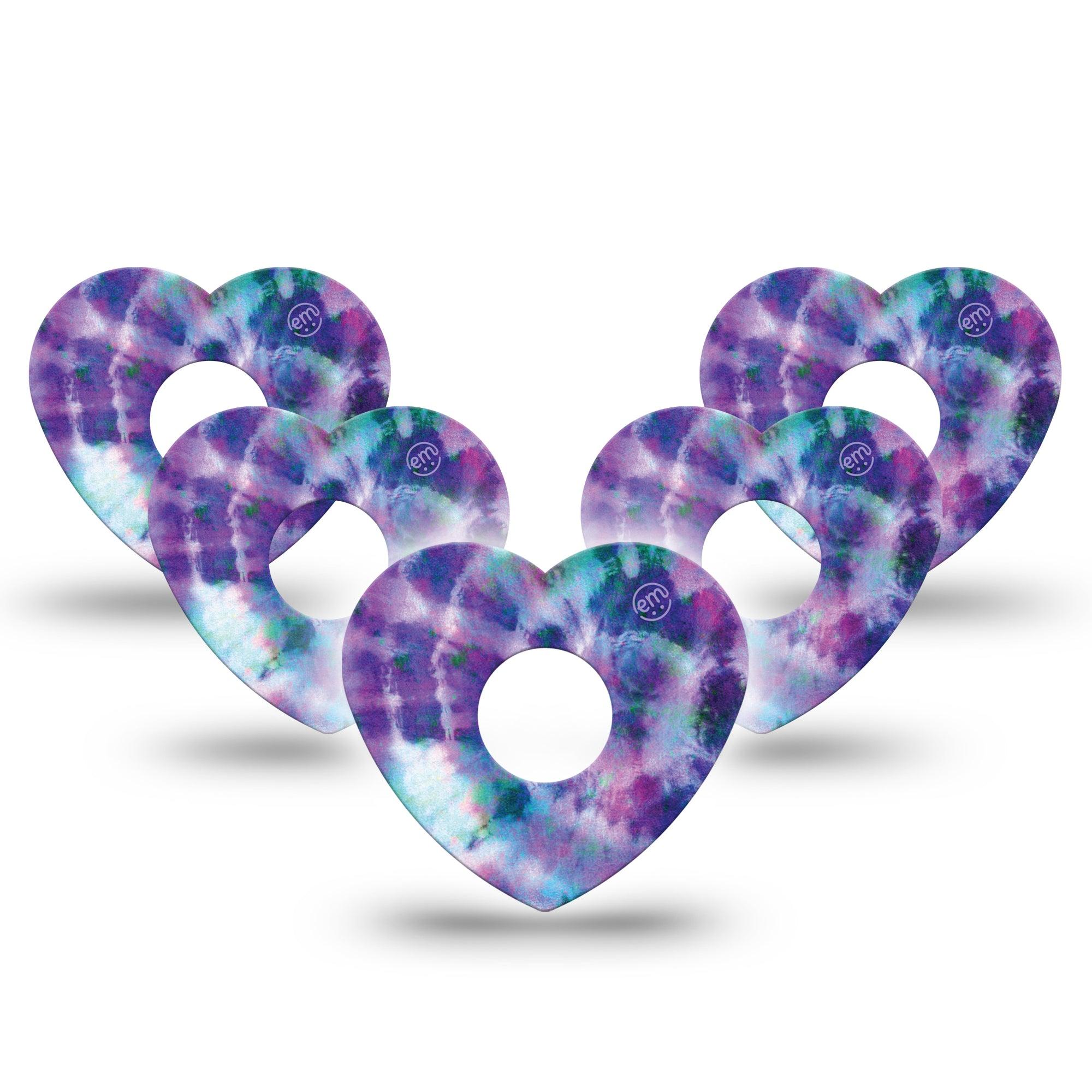 ExpressionMed Purple Tie Dye Heart Libre 3 Tape, 5-Pack, Tie Dye Pattern Themed, CGM Adhesive Patch Design