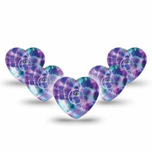 ExpressionMed Purple Tie Dye Heart Libre 3 Tape, 5-Pack, Tie Dye Pattern Themed, CGM Adhesive Patch Design with center stickers