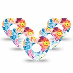 ExpressionMed Watercolor Poppies Freestyle Libre 3 Heart Shape 5-Pack Colorful Poppies Overlay Patch CGM Design