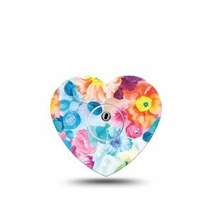 ExpressionMed Watercolor Poppies Freestyle Libre 3 and Libre 3 Plus Heart Shape Tape Single Tape and Single Sticker Pastel Florals, Patch CGM Design