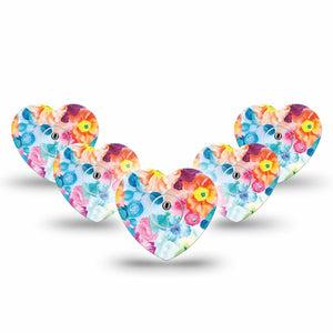 ExpressionMed Watercolor Poppies Freestyle Libre 3 and Libre 3 Plus Heart Shape Tape 5-Pack Tape + 5-Pack Sticker Floral Watercolors, Patch CGM Design