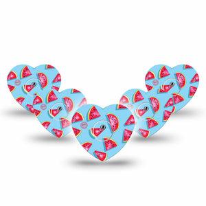 ExpressionMed Watermelon Slices Freestyle Libre 3 Heart Shape Tape 5-Pack Delicious Snack Patch CGM Design with center stickers