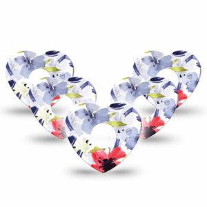 ExpressionMed Red White & Blue Flowers Freestyle Libre 3 Heart Shape Tape 5-Pack Frozen Delights Patch CGM Design