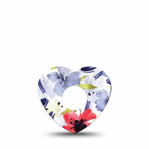 ExpressionMed Red White & Blue Flowers Freestyle Libre 3 Heart Shape Tape Single Tape July Bouquets Patch CGM Design