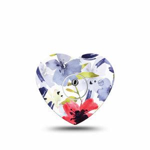ExpressionMed Red White & Blue Flowers Freestyle Libre 3 Heart Shape Tape Single Tape July Bouquets Patch CGM Design with center sticker