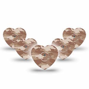 ExpressionMed Desert Camo Freestyle Libre 3 Heart Shape Tape 5-Pack Ta[es and 5-Pack Stickers Sand Dapple Patch CGM Design