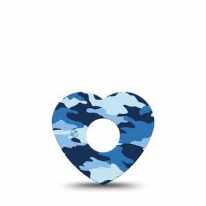 ExpressionMed Blue Camo Freestyle Libre 3 and Libre 3 Plus Heart Shape Tape Single Tape Camo Pattern Overlay Tape CGM Design
