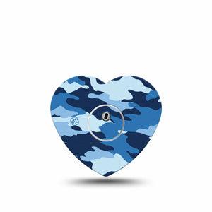 ExpressionMed Blue Camo Freestyle Libre 3 and Libre 3 Plus Heart Shape Tape Single Tape and Single Sticker Camo Print Overlay Tape CGM Design