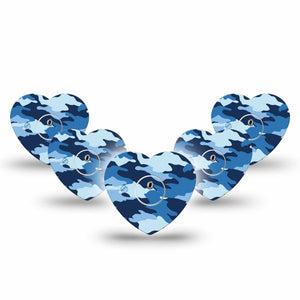 ExpressionMed Blue Camo Freestyle Libre 3 and Libre 3 Plus Heart Shape Tape 5-Pack Tape and 5-Pack Sticker Cool Camo Overlay Tape CGM Design