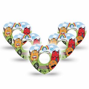 ExpressionMed Monsters Freestyle Libre 3 and Libre 3 Plus Heart Shape Tape 5-Pack Tape Funny Monsters,  Patch CGM Design