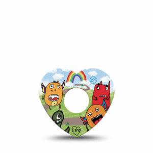 ExpressionMed Monsters Freestyle Libre 3 and Libre 3 Plus Heart Shape Tape Single Tape Funny Monsters,  Patch CGM Design