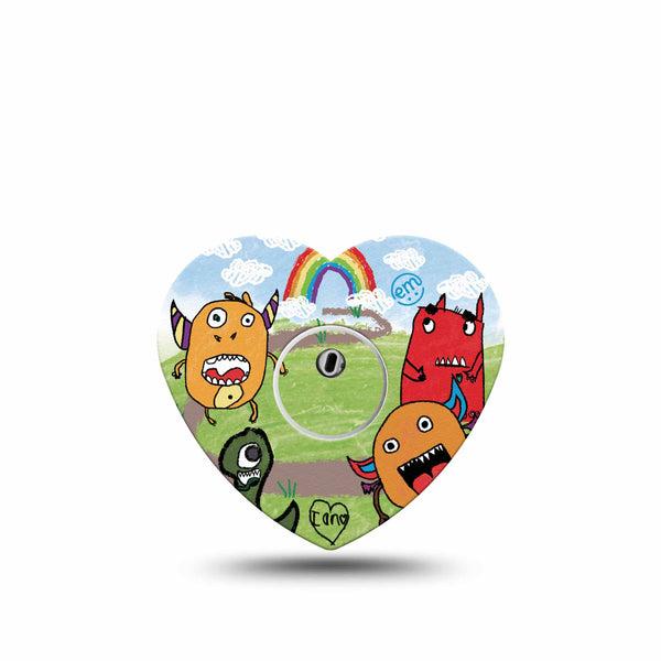 ExpressionMed Monsters Freestyle Libre 3 and Libre 3 Plus Heart Shape Tape Single Tape & Single Sticker Scary Beasts,  Patch CGM Design