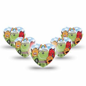 ExpressionMed Monsters Freestyle Libre 3 and Libre 3 Plus Heart Shape Tape 5-Pack Tape & 5-Pack Sticker 
Adorable Creatures,  Patch CGM Design