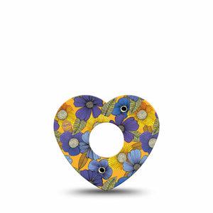 Charming Blooms Heart Libre 3 Tape, Single, Warm Blue and Orange Flowers Inspired, CGM Adhesive Patch Design