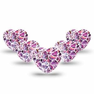 ExpressionMed Purple Pebbles Freestyle Libre 3 and Libre 3 Plus Heart Shape Tape 5-Pack Tape and 5-Pack Sticker Round Stones, Patch CGM Design