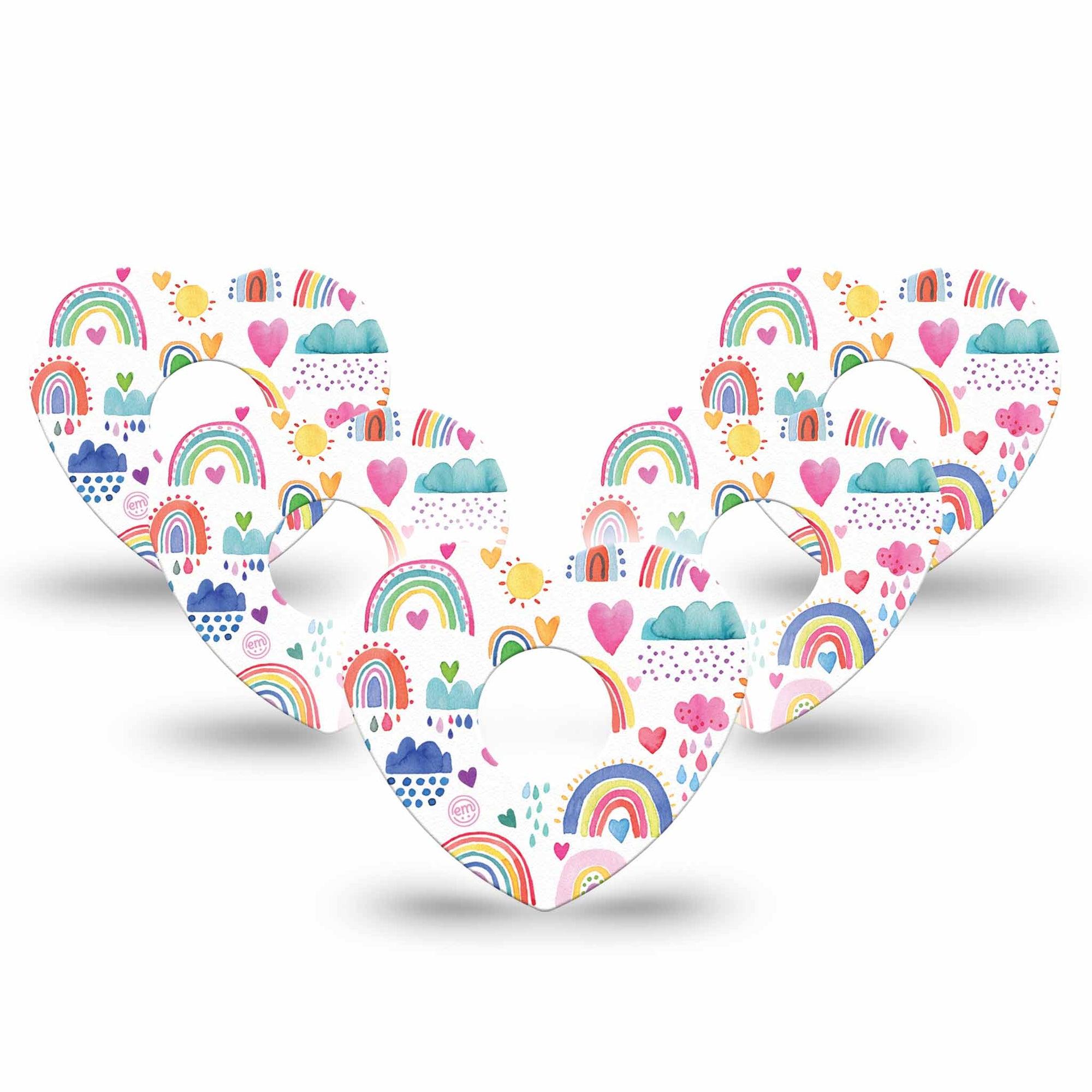 ExpressionMed Rainbows Of Hope Heart Libre 3 Tape, 5-Pack, Watercolor Clouds and Rainbows Inspired, CGM Fixing Ring Design